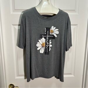 Gray Floral Cross Faith Graphic Print Tshirt Size 4X